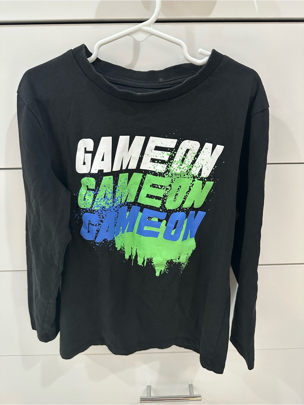 BoysGame On Graphic Long-Sleeve Tee - Black with White/Green/Blue Print Size 140